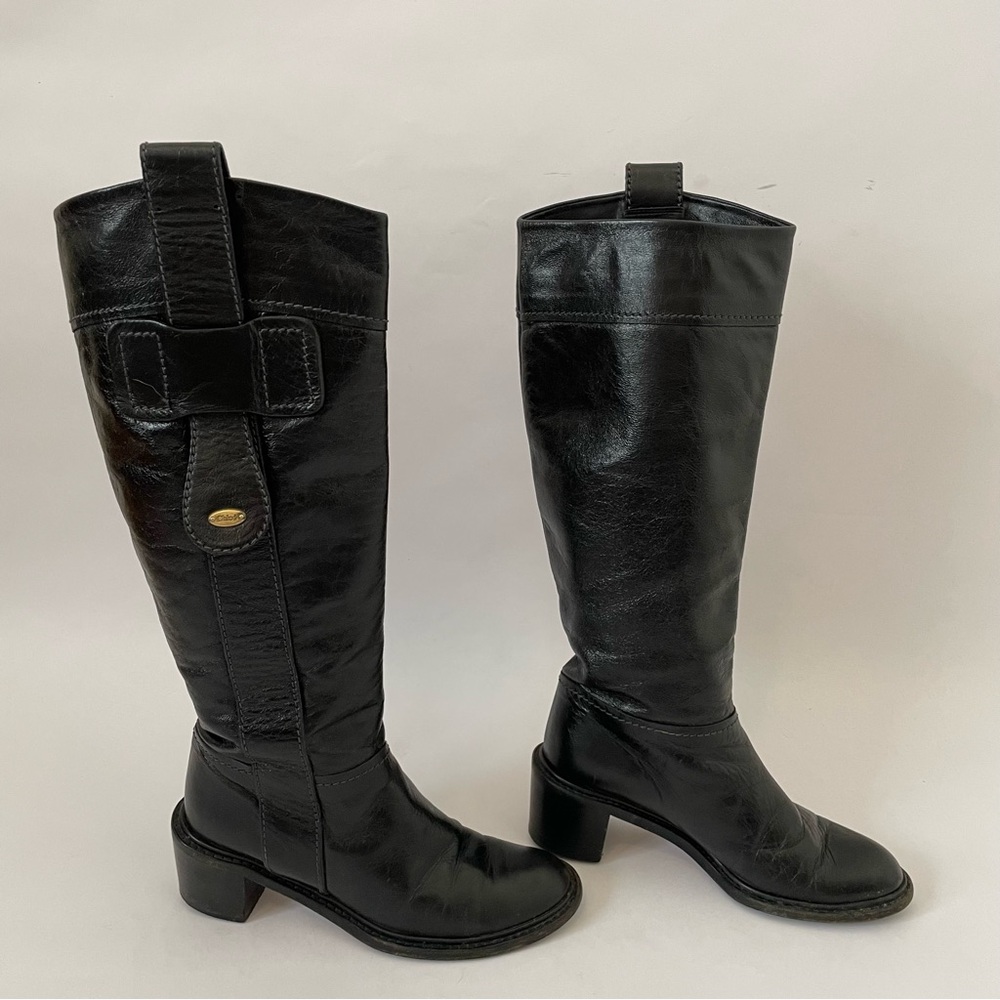 Chloe Black Leather Knee High Riding Boots Size 36.5 (US 6) Moto Boho Block Heel